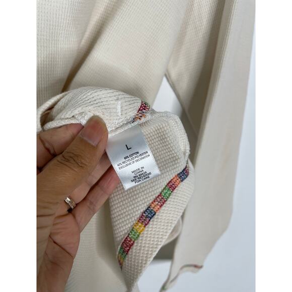 LOGO Lounge Long Sleeve Waffle Contrast Rainbow Stitch Tunic Ivory L - Picture 4 of 5